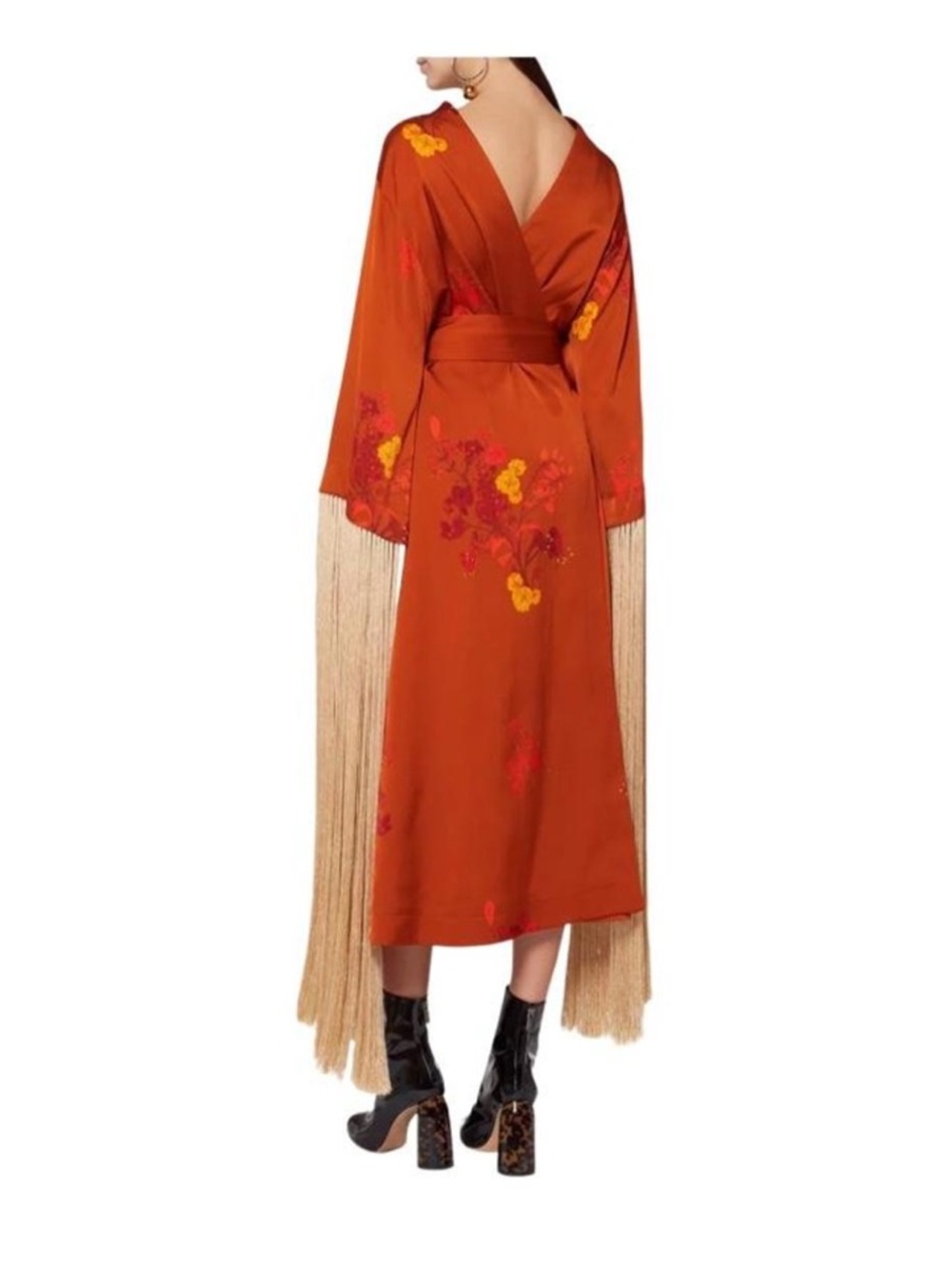 Ellery Orange Burnt-Orange Apache Fringed Wrap Dress